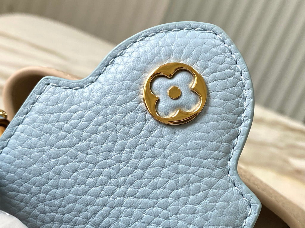 CAPUCINES NANO 16 BEIGE BLEU NUAGE CUIR TAURRILON QUINCAILLERIE DORÉ