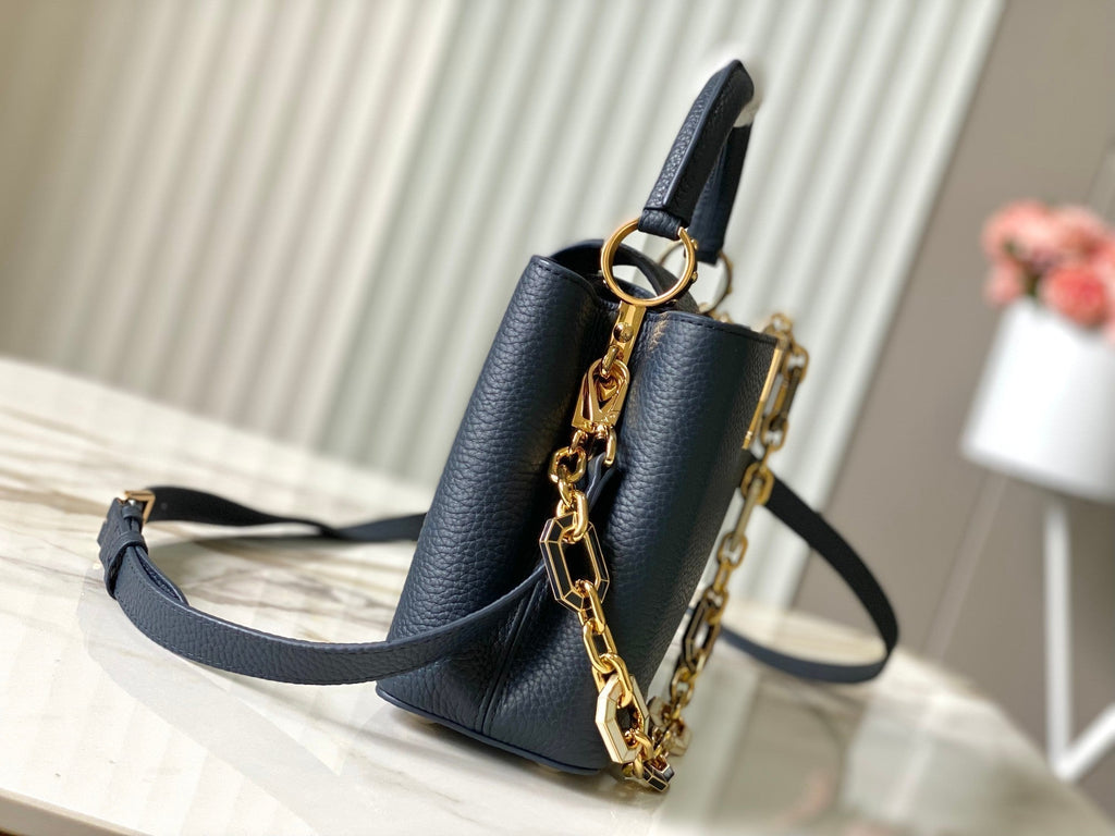 CAPUCINES BB 27CM CUIR TAURILLON BLEU FONCÉ