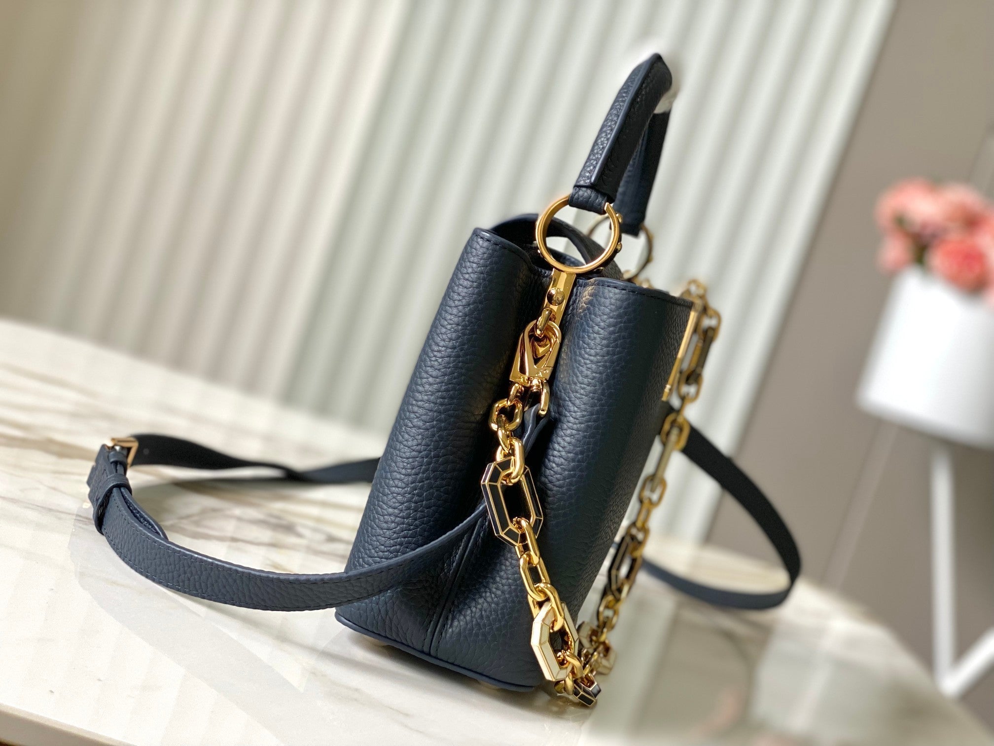 CAPUCINES BB 27CM CUIR TAURILLON BLEU FONCÉ