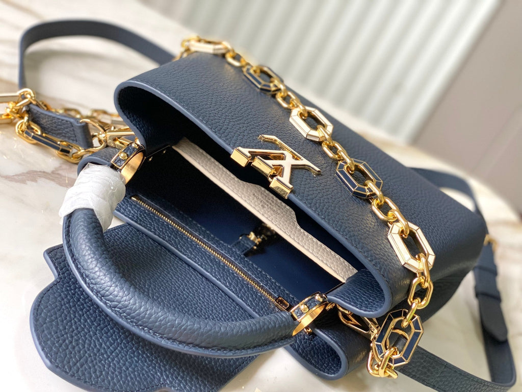 CAPUCINES BB 27CM CUIR TAURILLON BLEU FONCÉ