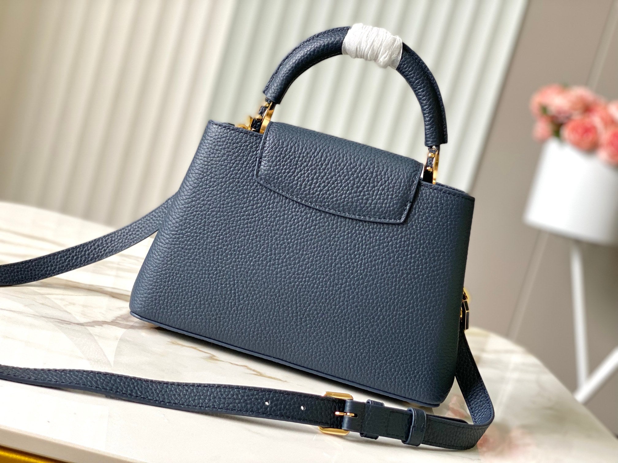 CAPUCINES BB 27CM CUIR TAURILLON BLEU FONCÉ
