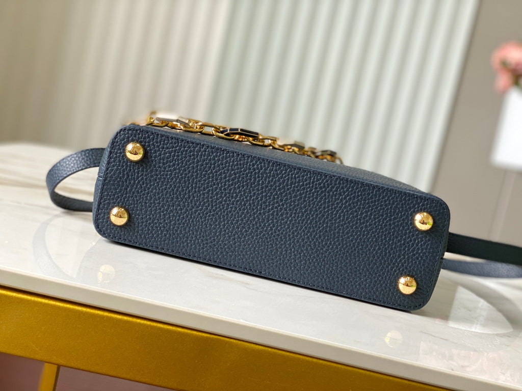 CAPUCINES BB 27CM CUIR TAURILLON BLEU FONCÉ
