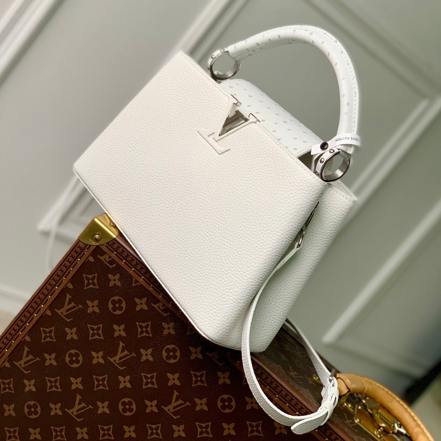 CAPUCINES MM 31,5 CUIR TAURILLON BLANC QUINCAILLERIE ARGENTÉE