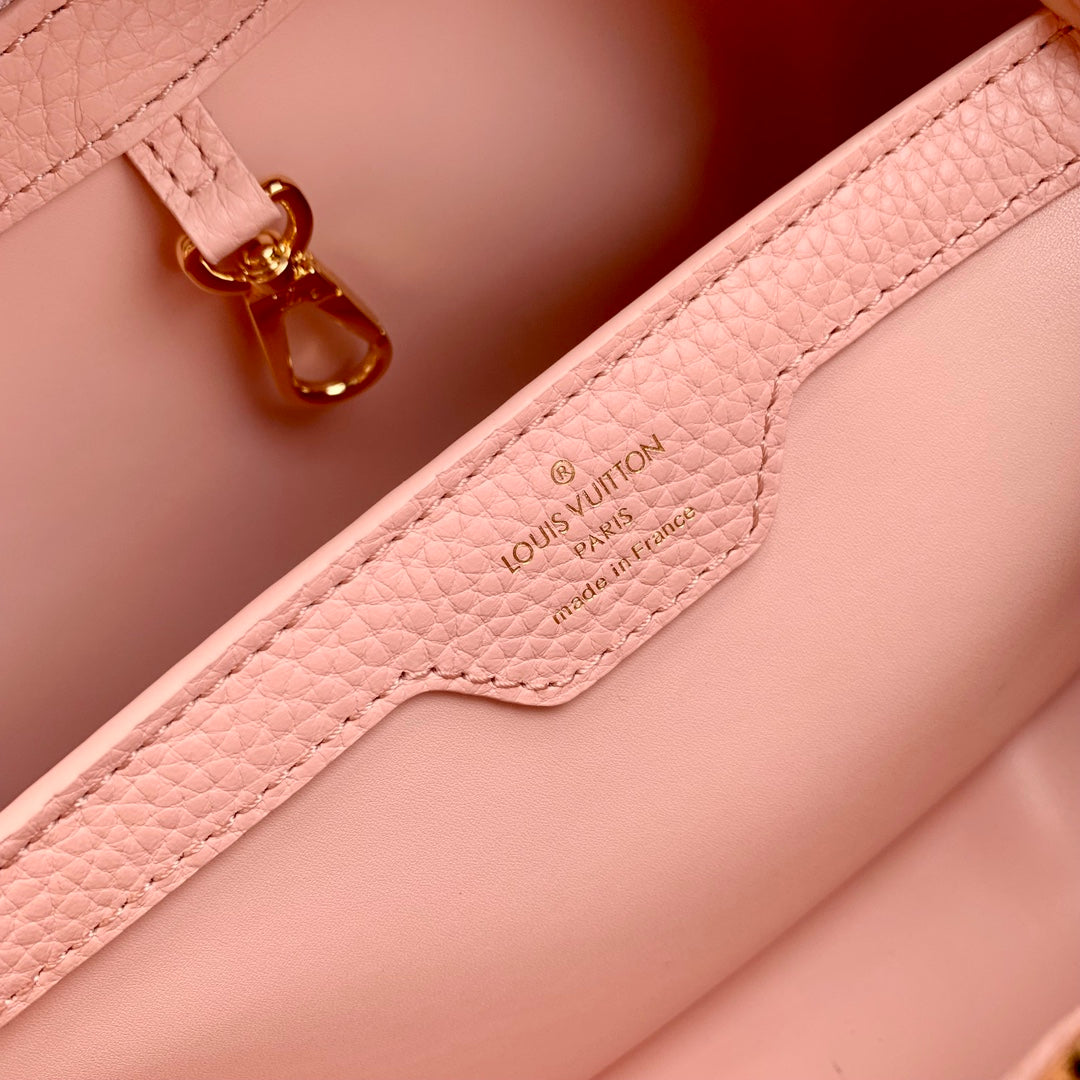 CAPUCINES MM 31.5 ROSE PINK TAURILLON LEATHER GOLD HARDWARE