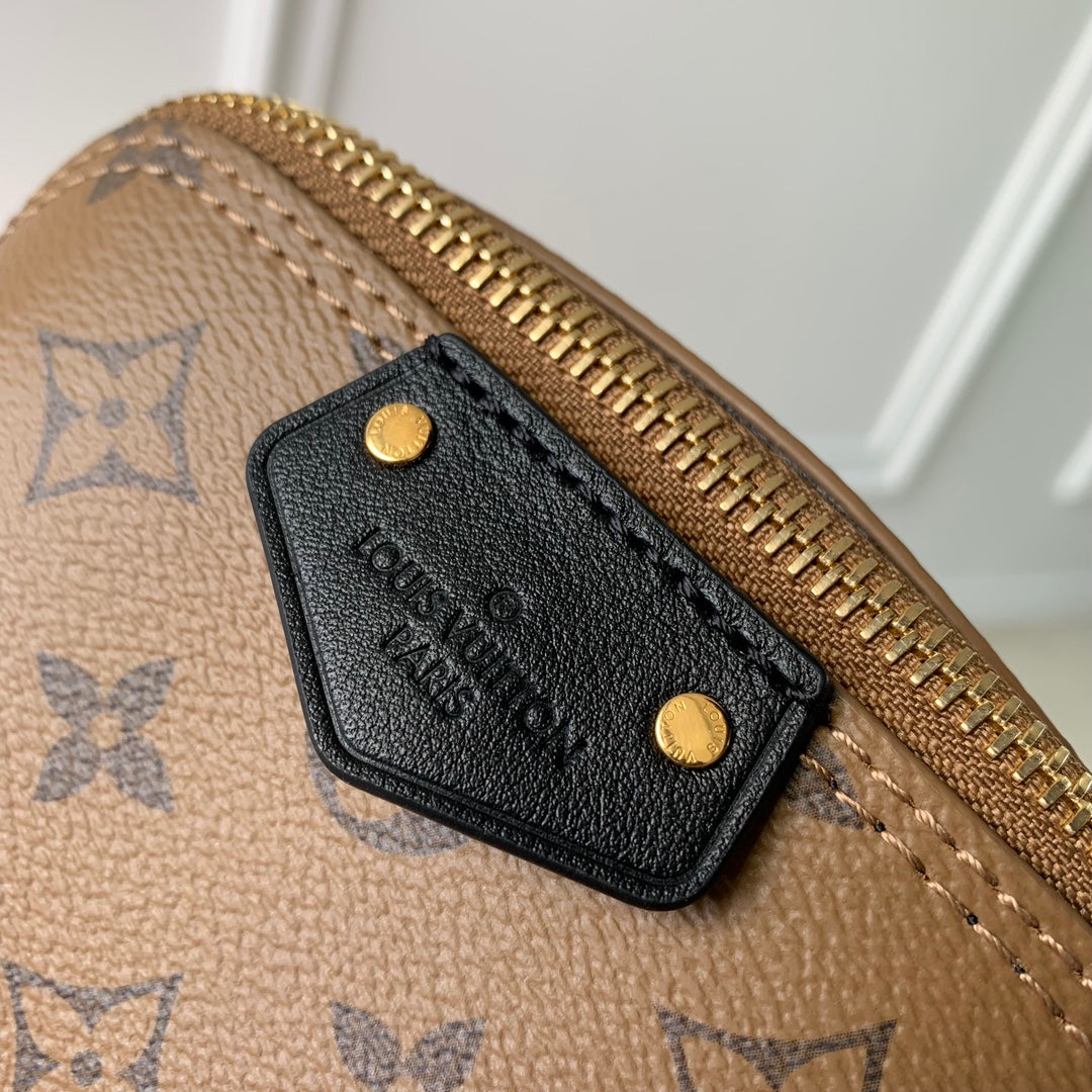 JUSTE AU CAS OÙ 13 CM TOILE MONOGRAMME BEIGE CUIR DE VEAU NOIR