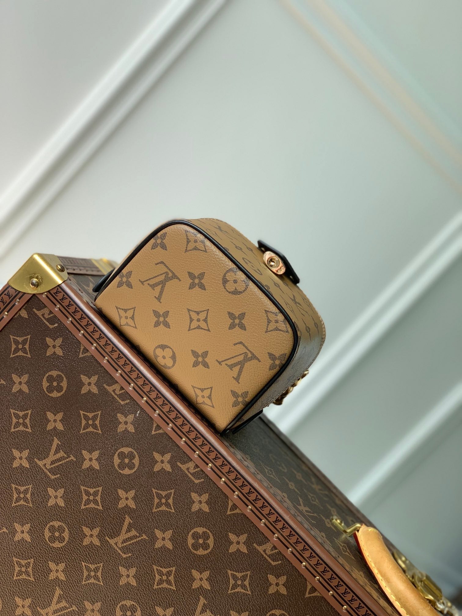 JUSTE AU CAS OÙ 13 CM TOILE MONOGRAMME BEIGE CUIR DE VEAU NOIR