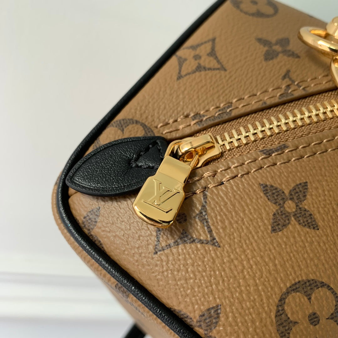 JUSTE AU CAS OÙ 13 CM TOILE MONOGRAMME BEIGE CUIR DE VEAU NOIR