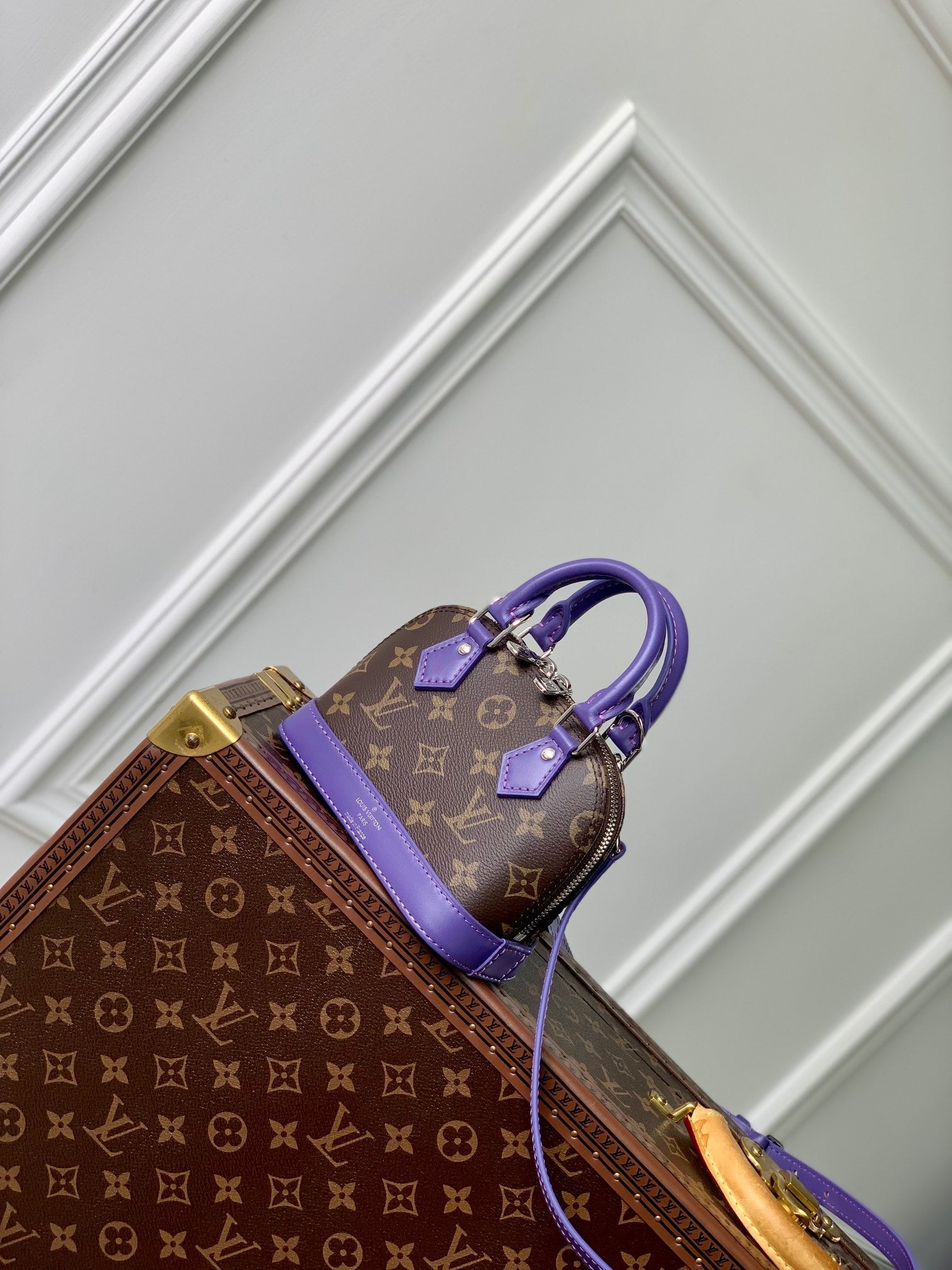 ALMA NANO 18 TOILE MONOGRAMME CUIR DE VEAU VIOLET 