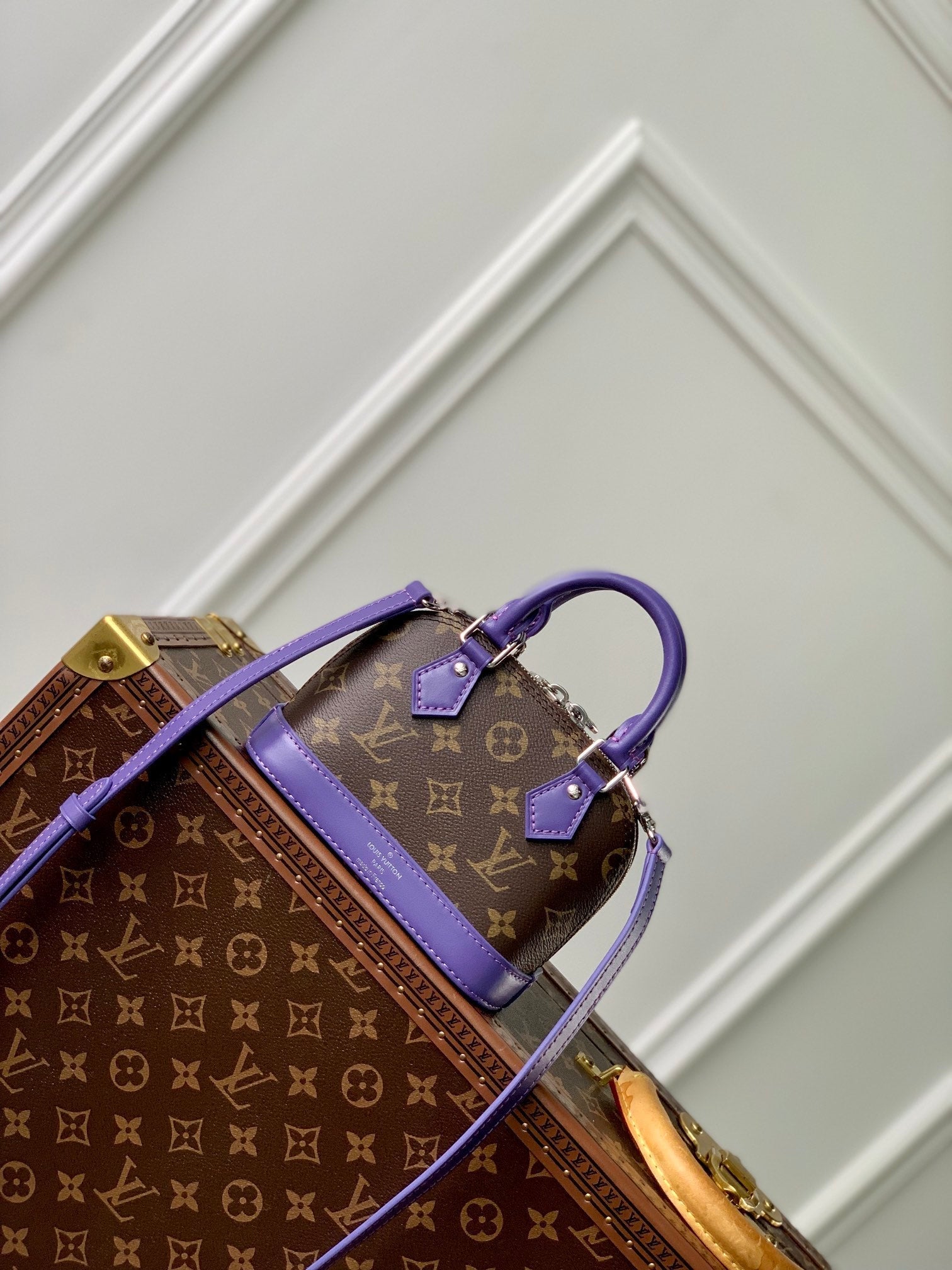 ALMA NANO 18 TOILE MONOGRAMME CUIR DE VEAU VIOLET 