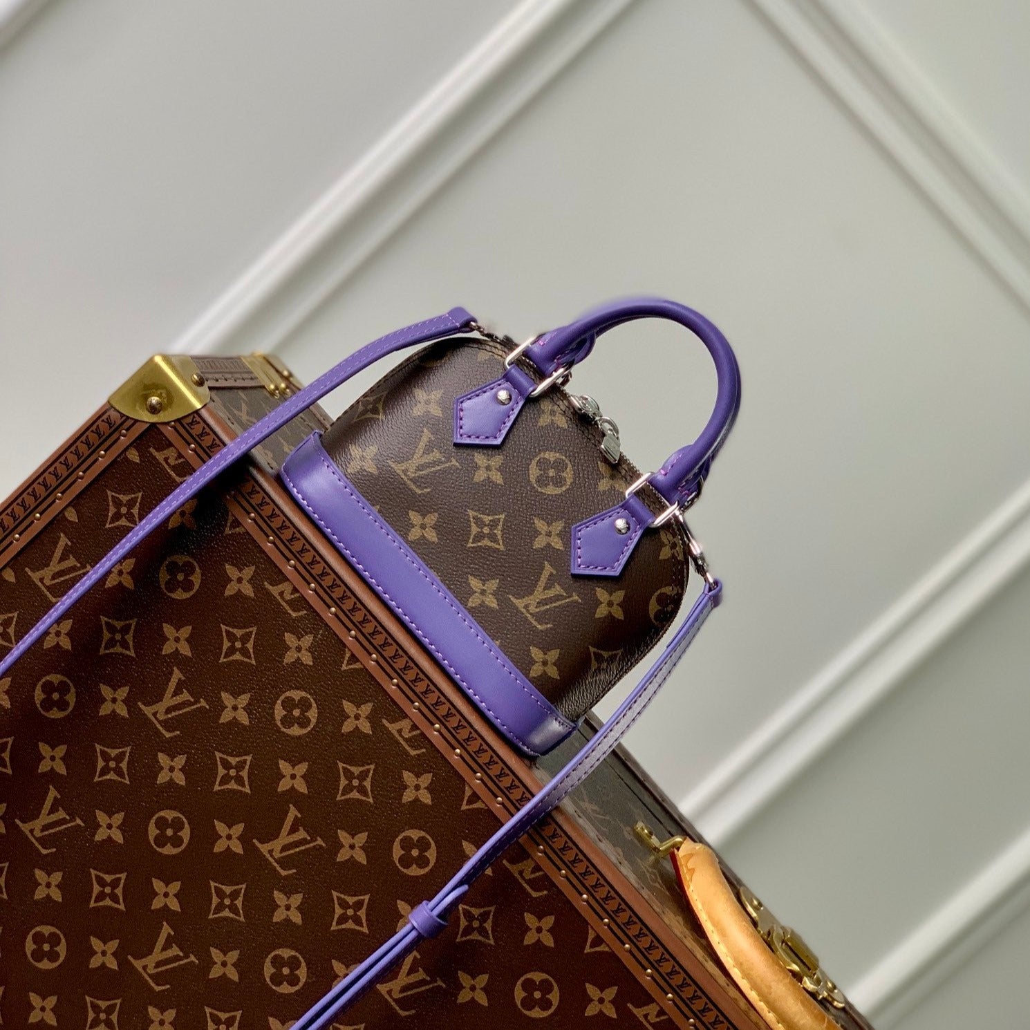 ALMA NANO 18 TOILE MONOGRAMME CUIR DE VEAU VIOLET 