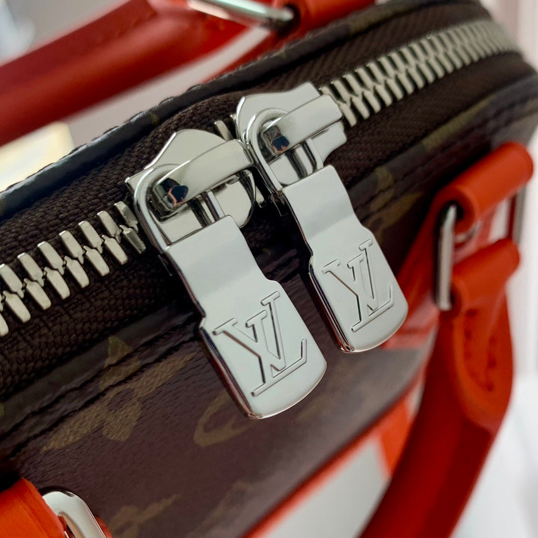 ALMA NANO 18 TOILE MONOGRAMME CUIR DE VEAU ORANGE 
