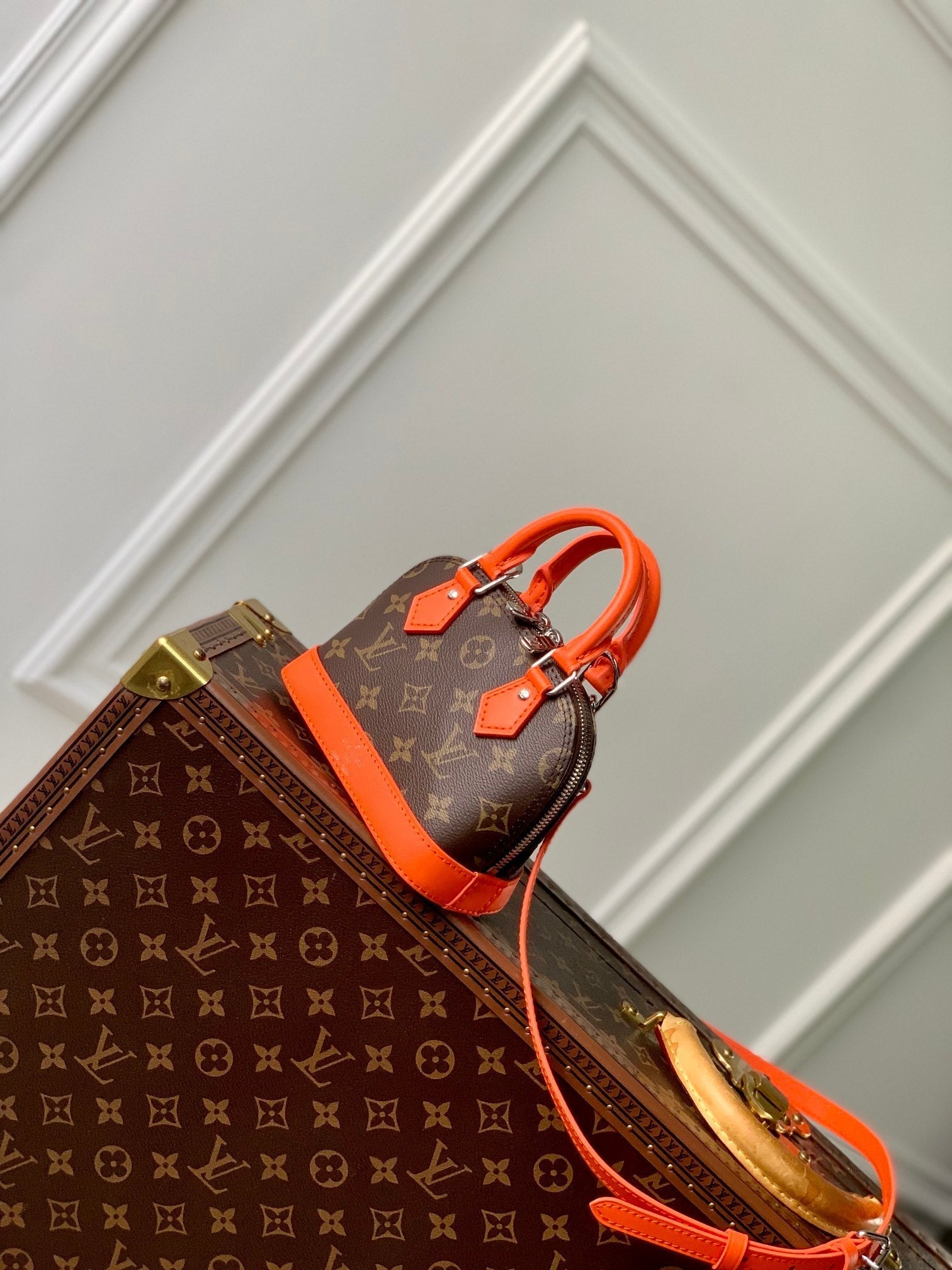 ALMA NANO 18 TOILE MONOGRAMME CUIR DE VEAU ORANGE 