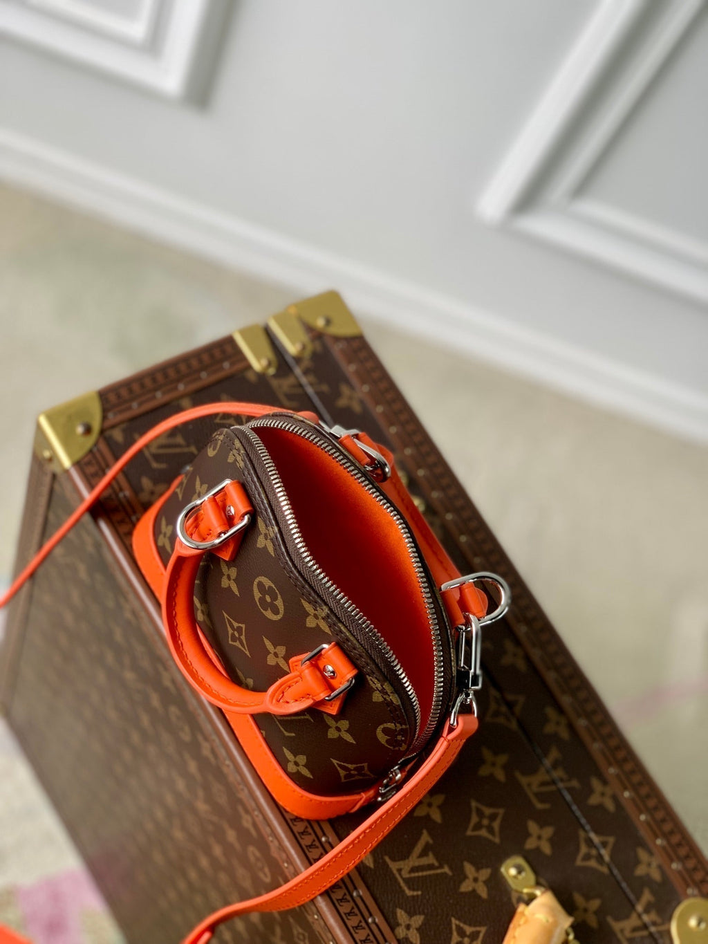 ALMA NANO 18 MONOGRAM CANVAS ORANGE CALFSKIN