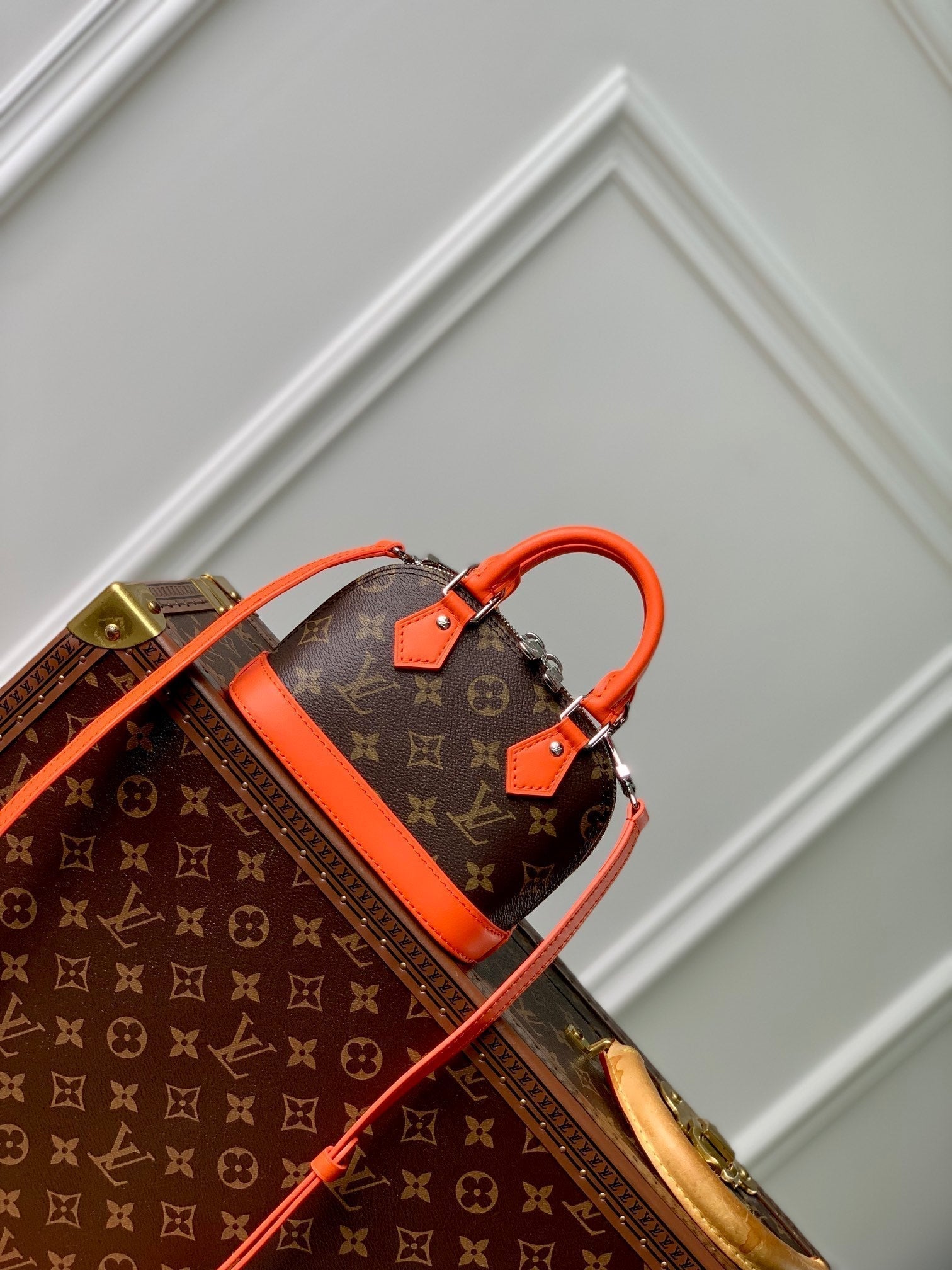 ALMA NANO 18 TOILE MONOGRAMME CUIR DE VEAU ORANGE 