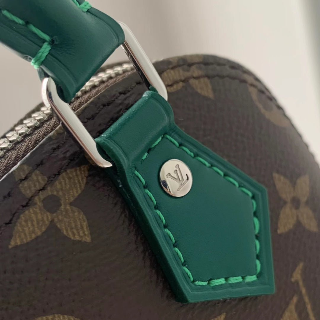 ALMA NANO 18 TOILE MONOGRAMME CUIR DE VEAU VERT FONCÉ 