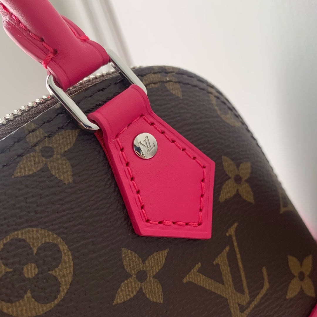 ALMA NANO 18 TOILE MONOGRAMME CUIR DE VEAU ROSE FONCÉ 