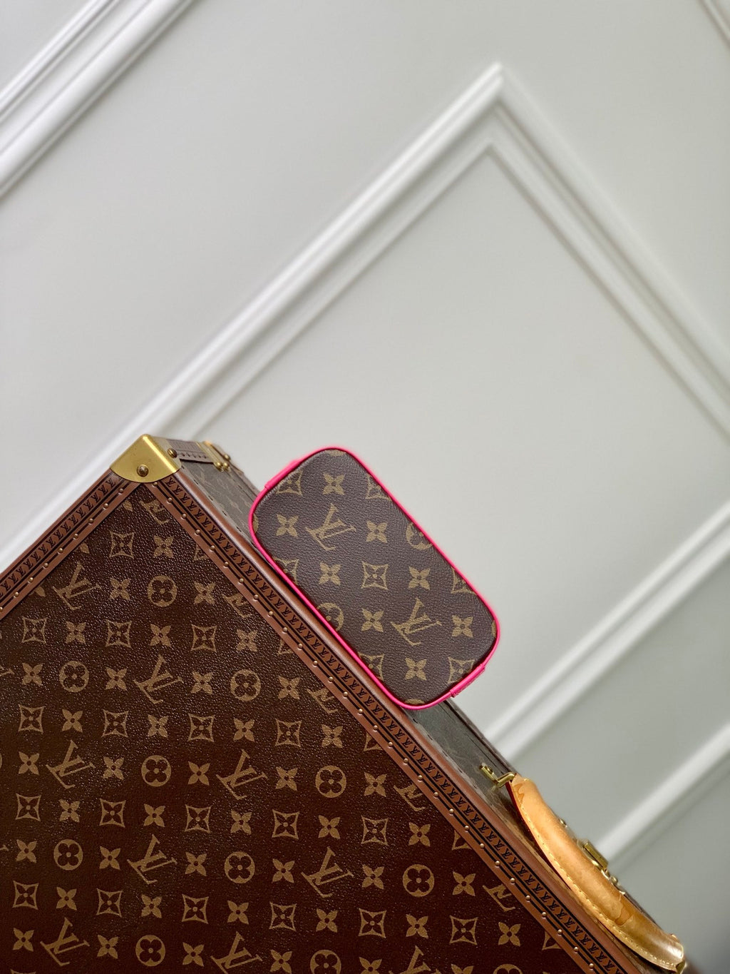 ALMA NANO 18 TOILE MONOGRAMME CUIR DE VEAU ROSE FONCÉ 