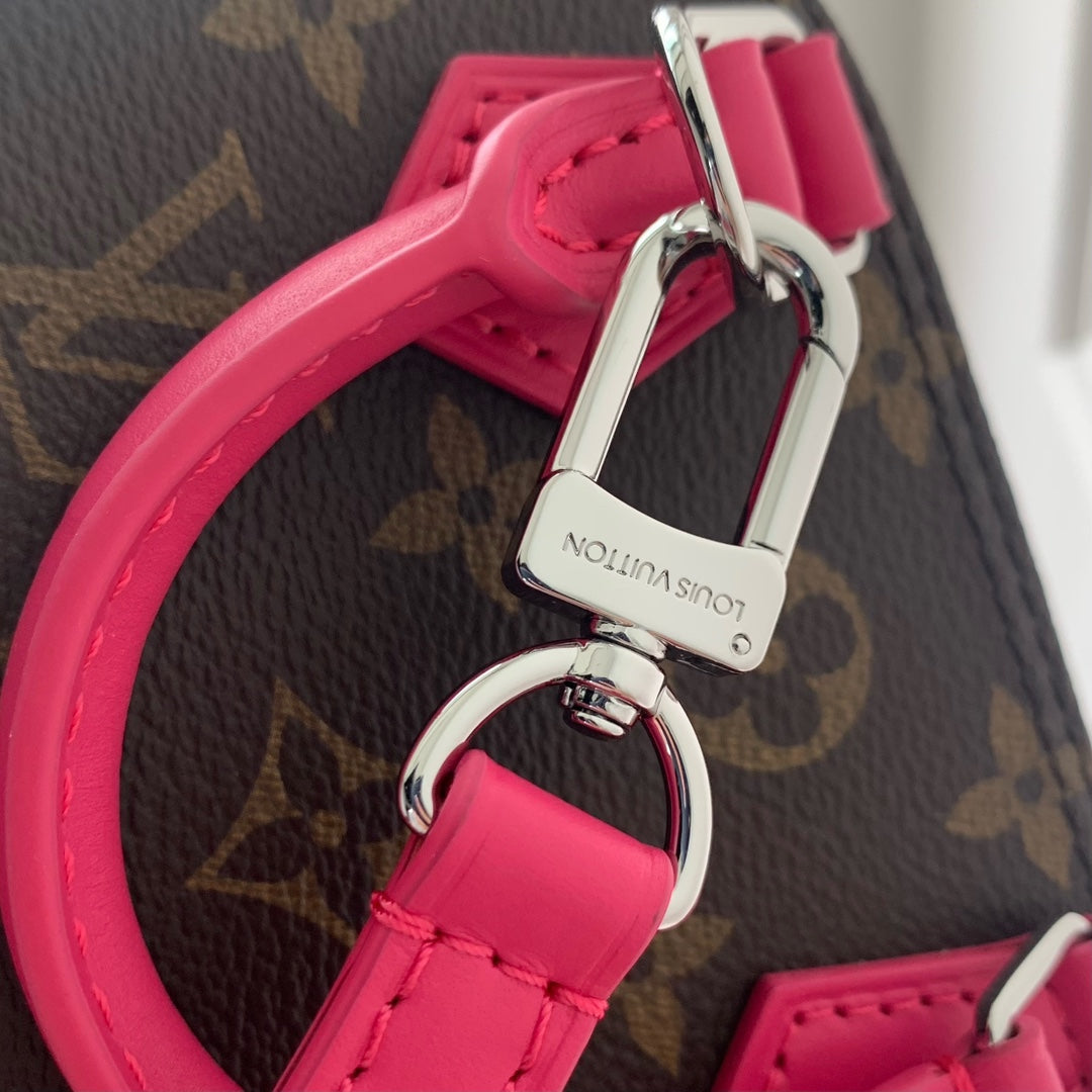 ALMA NANO 18 TOILE MONOGRAMME CUIR DE VEAU ROSE FONCÉ 