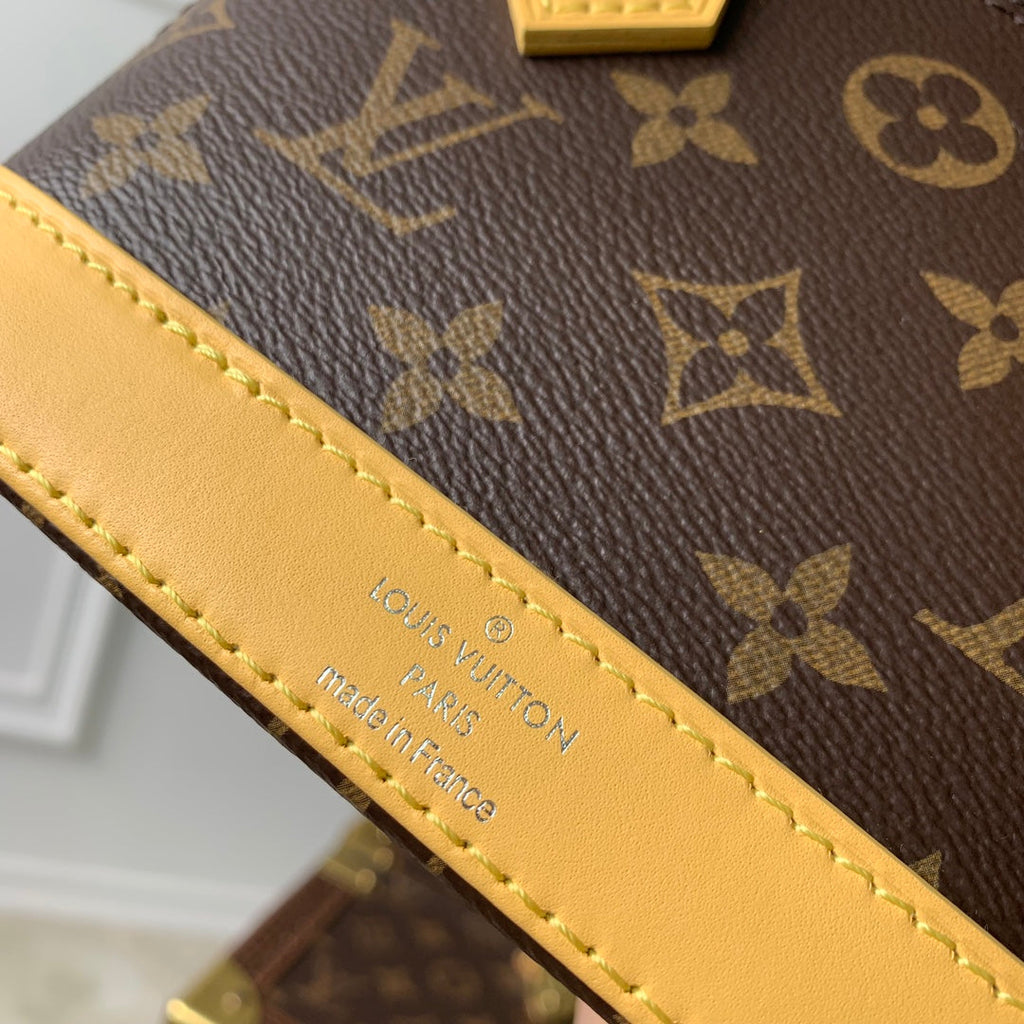ALMA NANO 18 TOILE MONOGRAMME CUIR DE VEAU JAUNE 