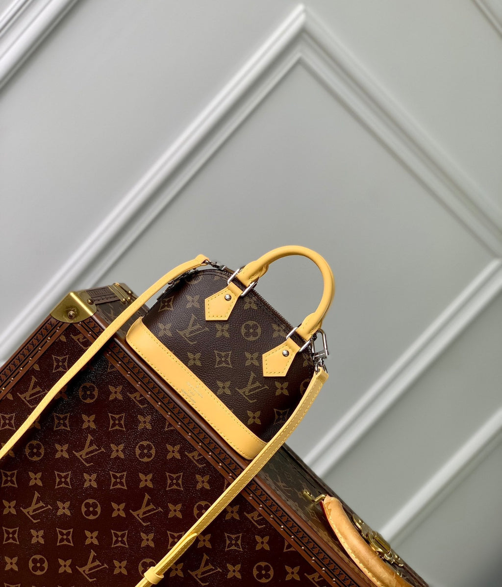 ALMA NANO 18 TOILE MONOGRAMME CUIR DE VEAU JAUNE 
