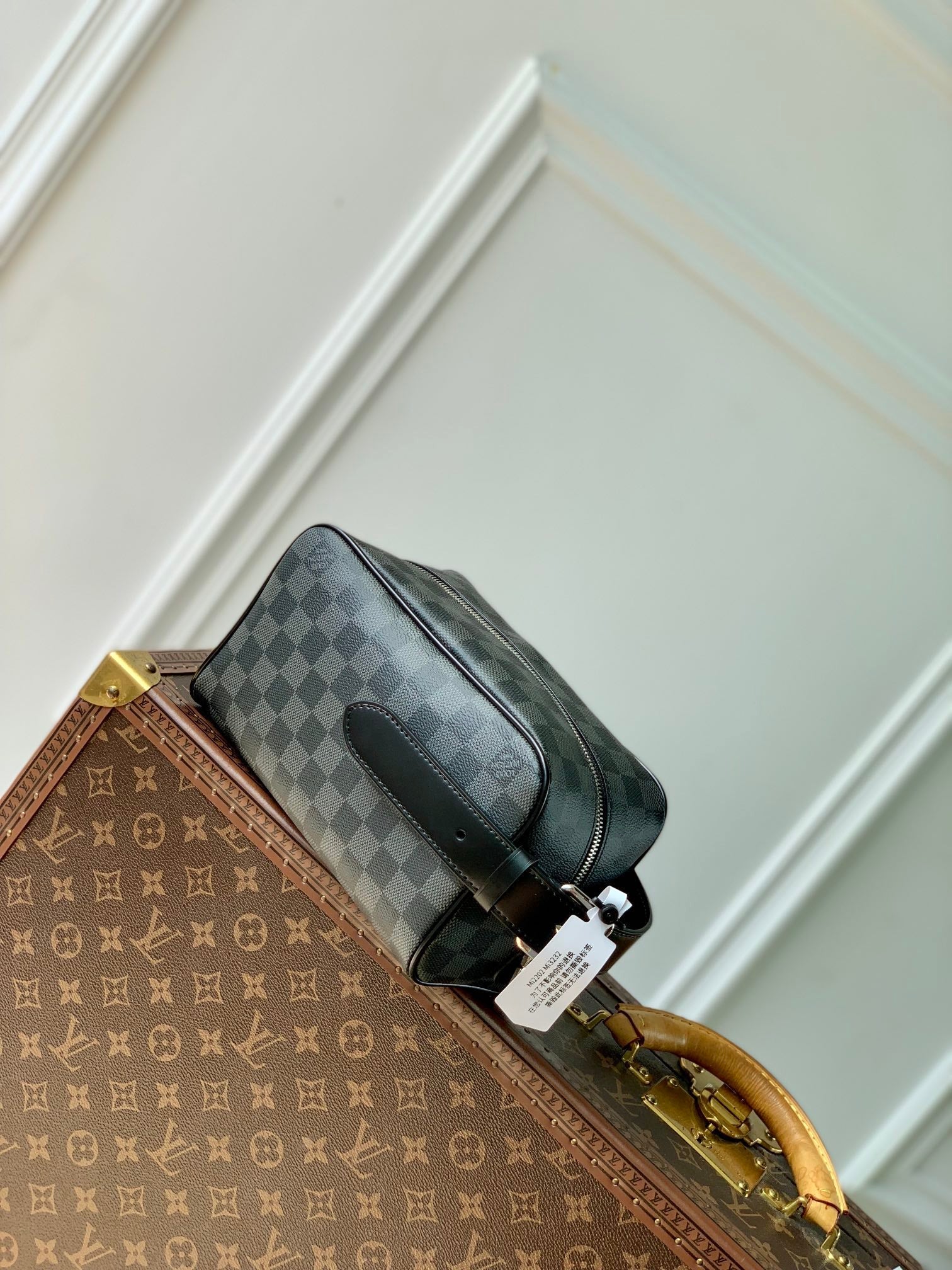 LOCKER DOPP KIT 23 EN TOILE DAMIER GRAPHITE GRIS NOIR
