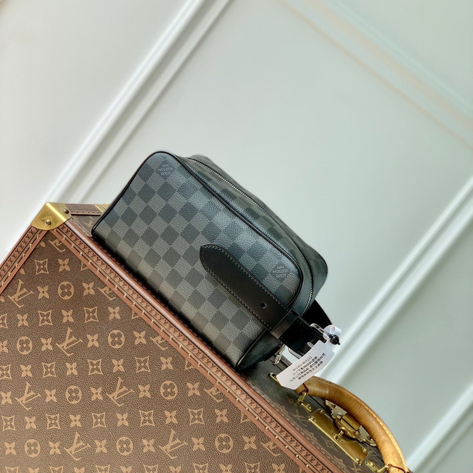 LOCKER DOPP KIT 23 EN TOILE DAMIER GRAPHITE GRIS NOIR