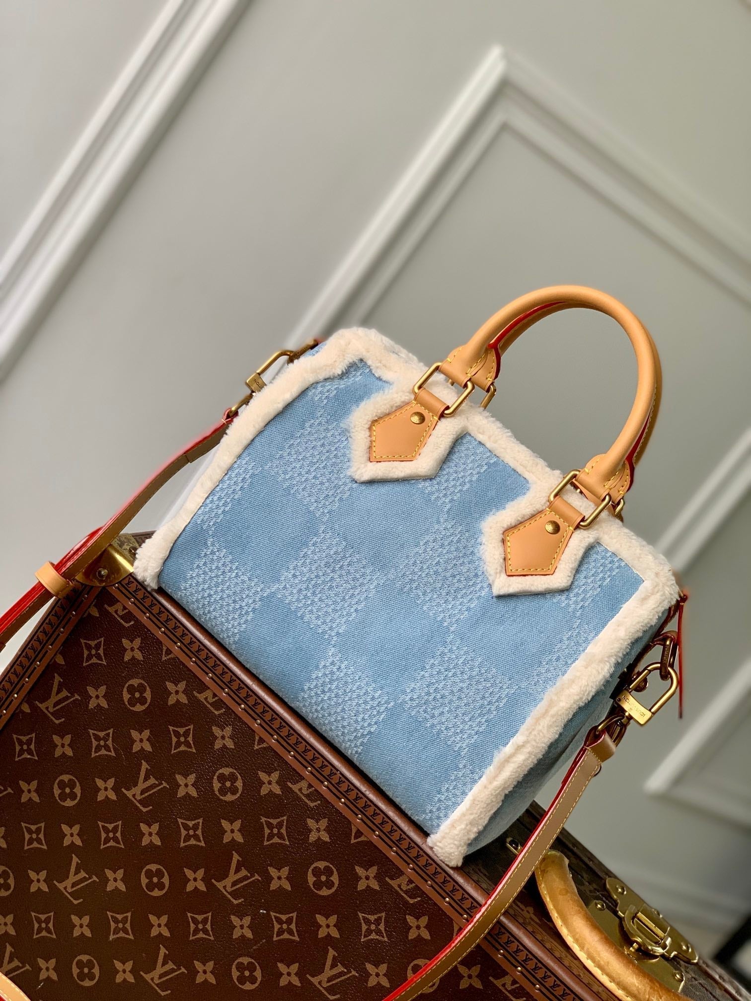 LV SPEEDY 25 BANDOULIÈRE CUIR BEIGE DENIM LAINE