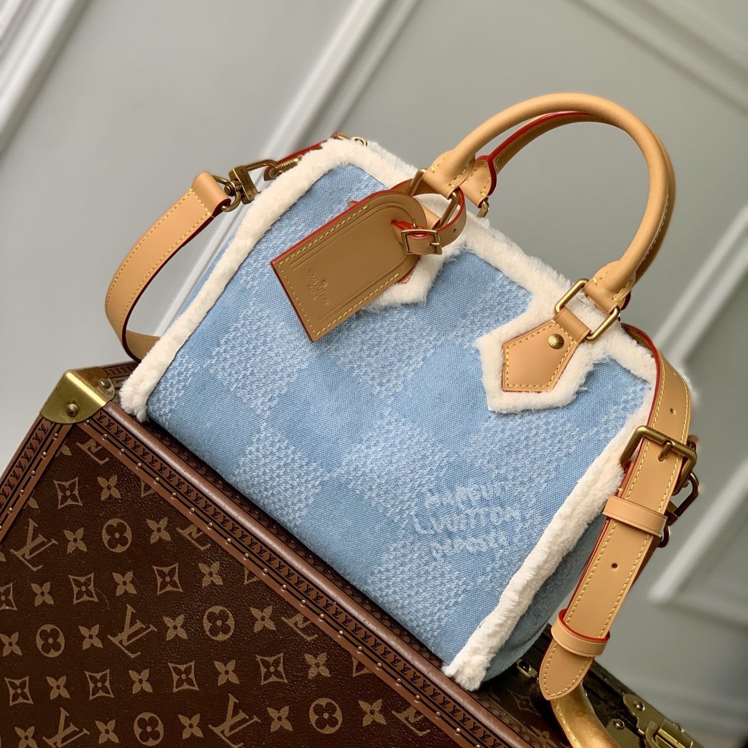 LV SPEEDY 25 BANDOULIÈRE CUIR BEIGE DENIM LAINE