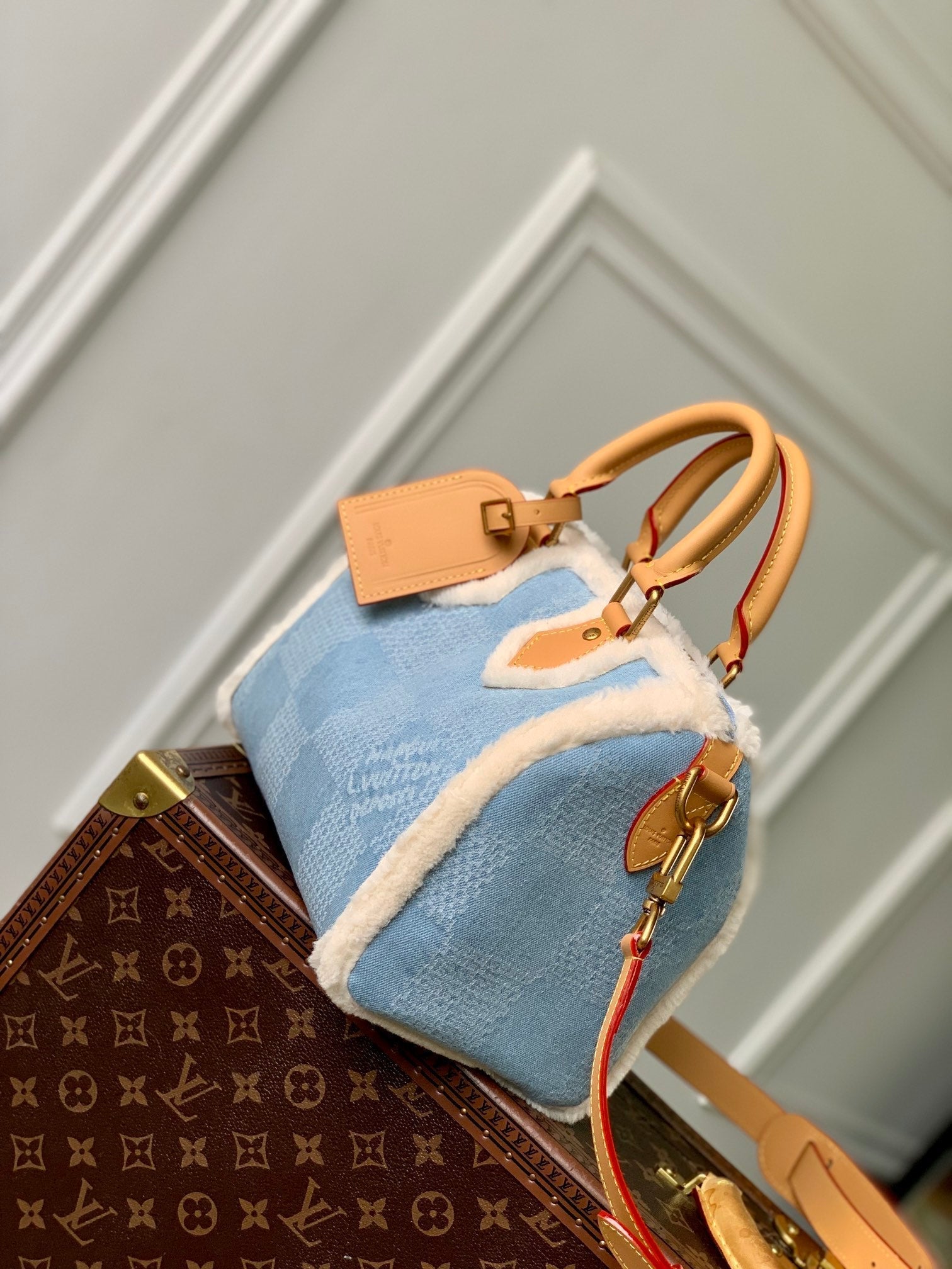 LV SPEEDY 25 BANDOULIÈRE CUIR BEIGE DENIM LAINE