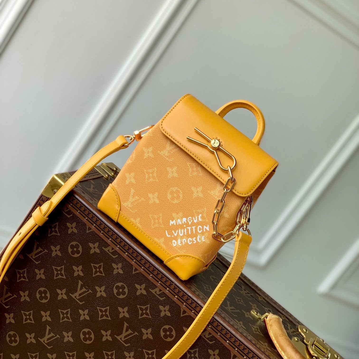 STEAKER 18 EN TOILE HÉRITAGE MONOGRAMME ORANGE POIVRE QUINCAILLERIE DORÉ