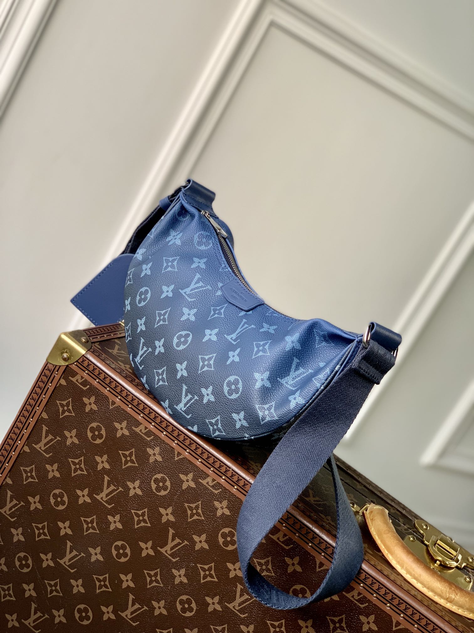 SAC HAMAC 28 EN TOILE DÉGRADÉE MONOGRAMME BLEU