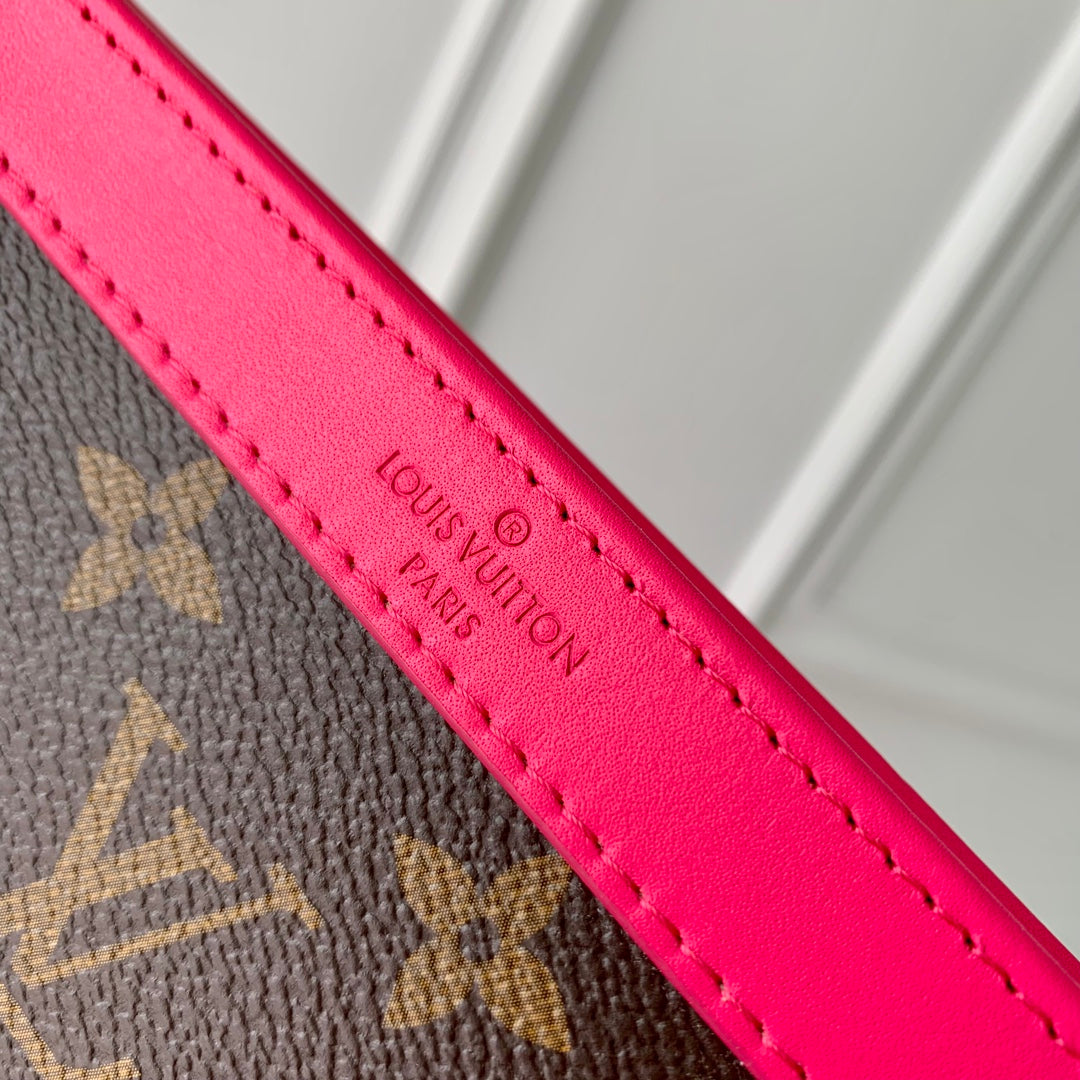 Portefeuille portable Gaston 18 pouces en toile monogrammée marron, cuir de veau rose mélangé