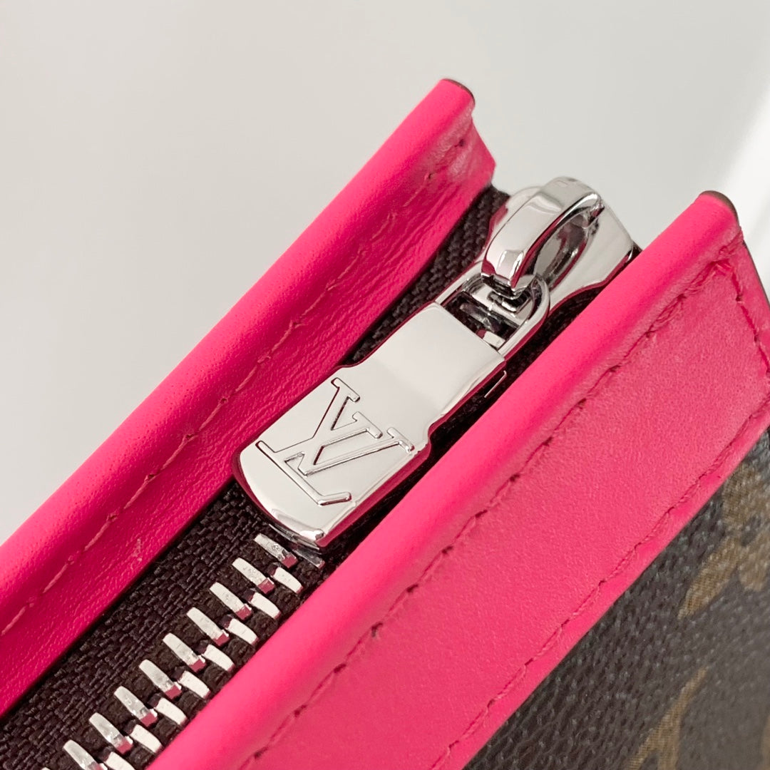 Portefeuille portable Gaston 18 pouces en toile monogrammée marron, cuir de veau rose mélangé