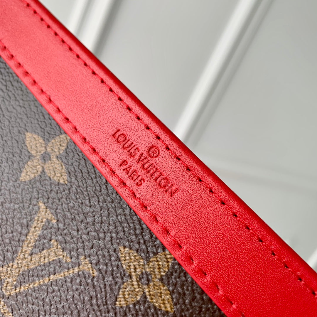 Portefeuille portable Gaston 18 pouces en toile monogrammée marron et cuir de veau rouge mélangé