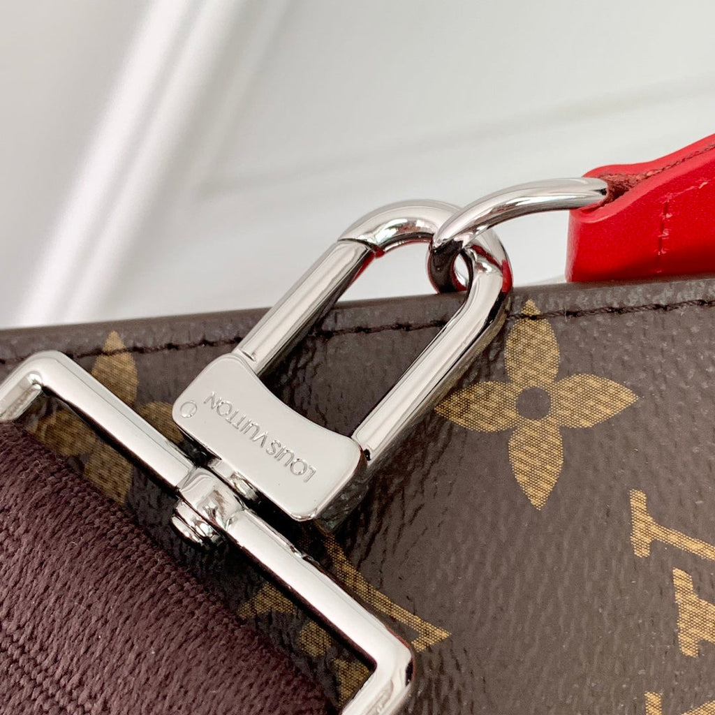 Portefeuille portable Gaston 18 pouces en toile monogrammée marron et cuir de veau rouge mélangé