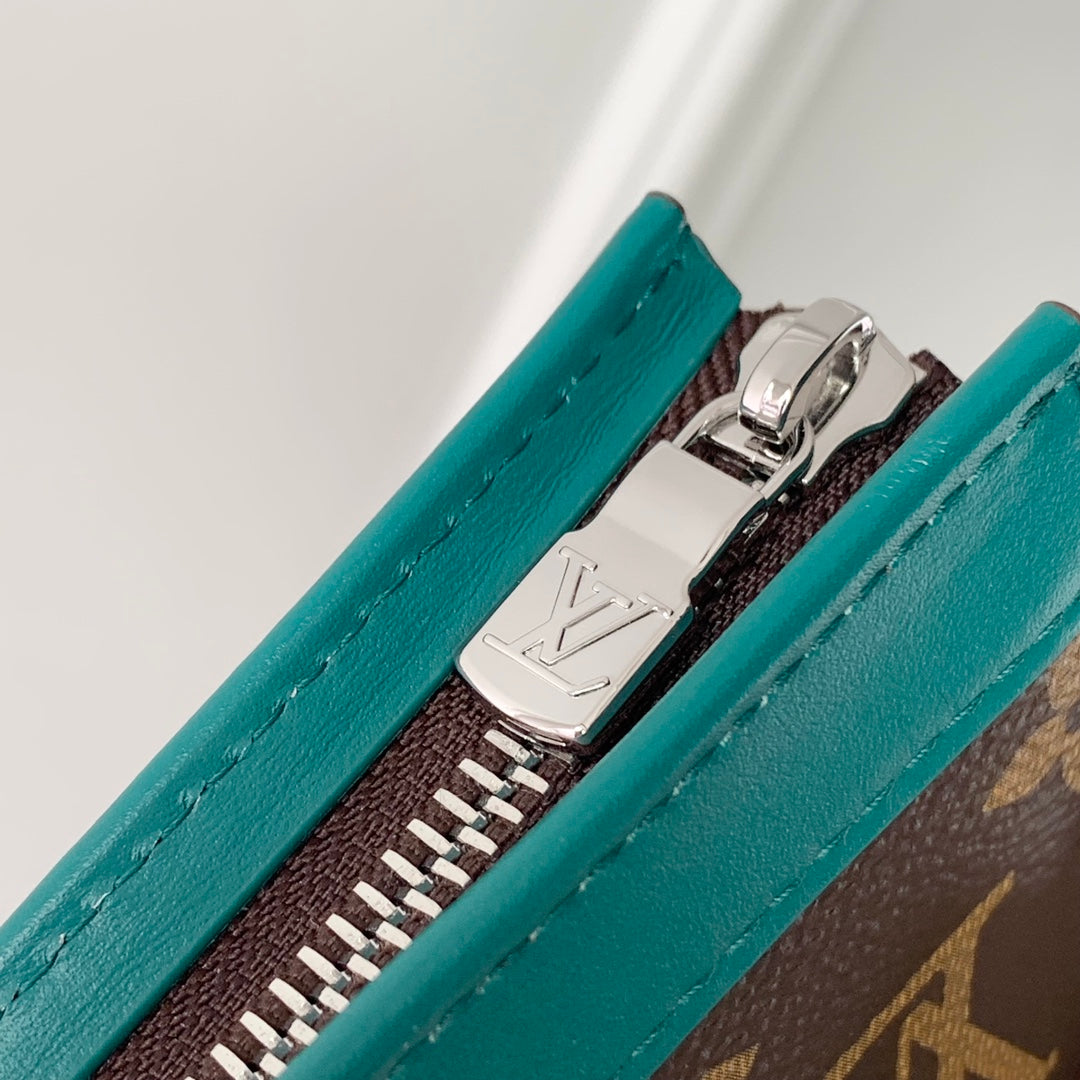 Portefeuille portable Gaston 18 pouces en toile monogrammée marron et cuir de veau vert mélangé