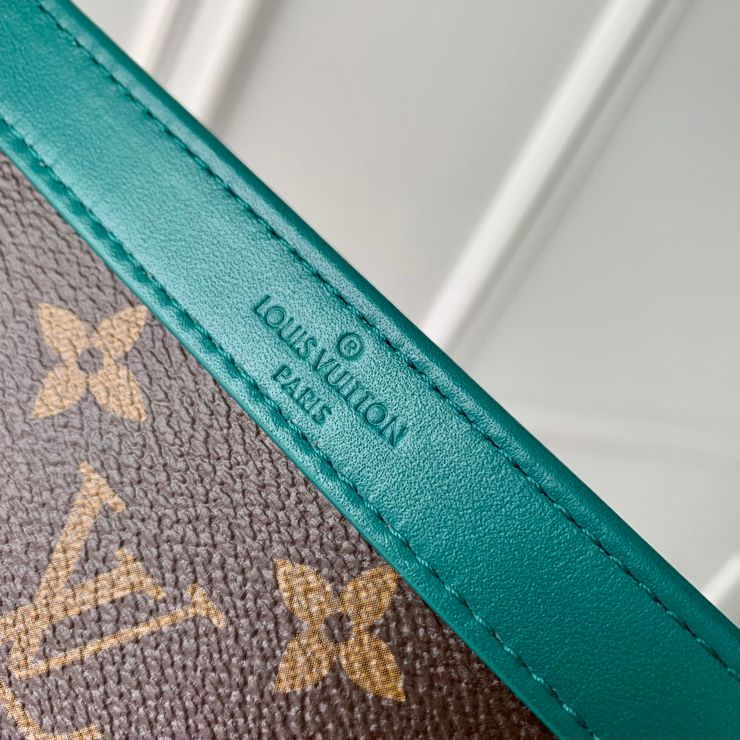 Portefeuille portable Gaston 18 pouces en toile monogrammée marron et cuir de veau vert mélangé
