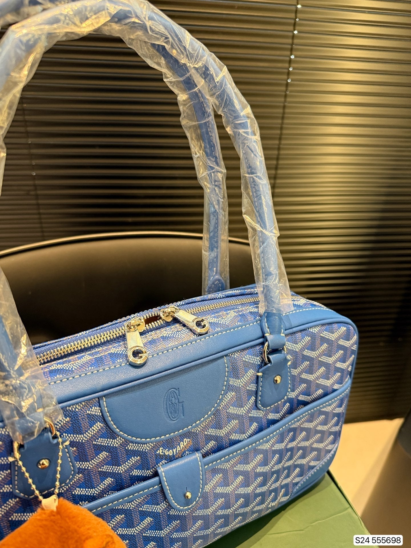 SAC SAINT MARTIN 35 EN TOILE GOYARDINE BLEUE ET CUIR DE VEAU