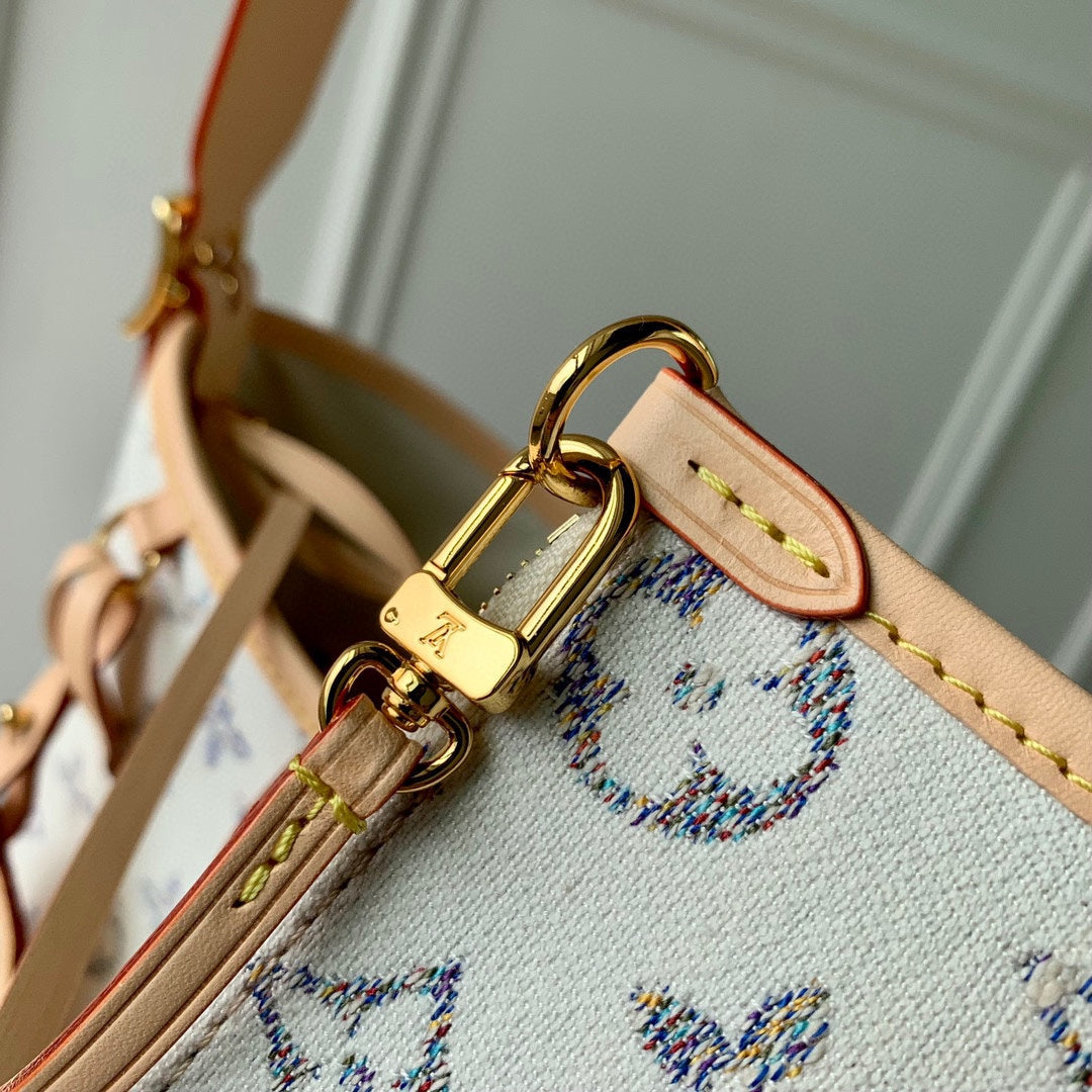 LV CARRYALL 29 CUIR BEIGE TISSU JACQUARD MONOGRAMME BLANC