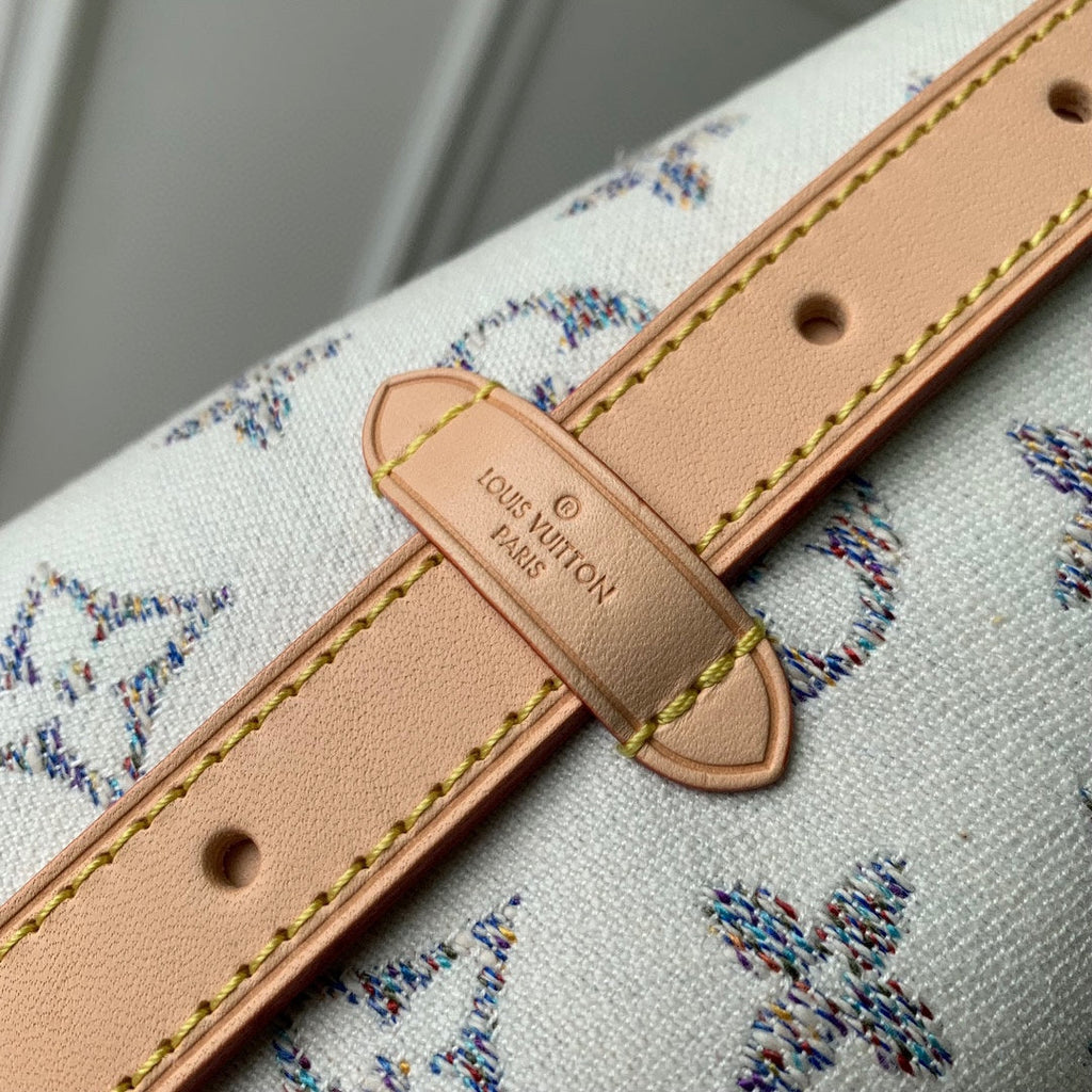 LV CARRYALL 29 CUIR BEIGE TISSU JACQUARD MONOGRAMME BLANC