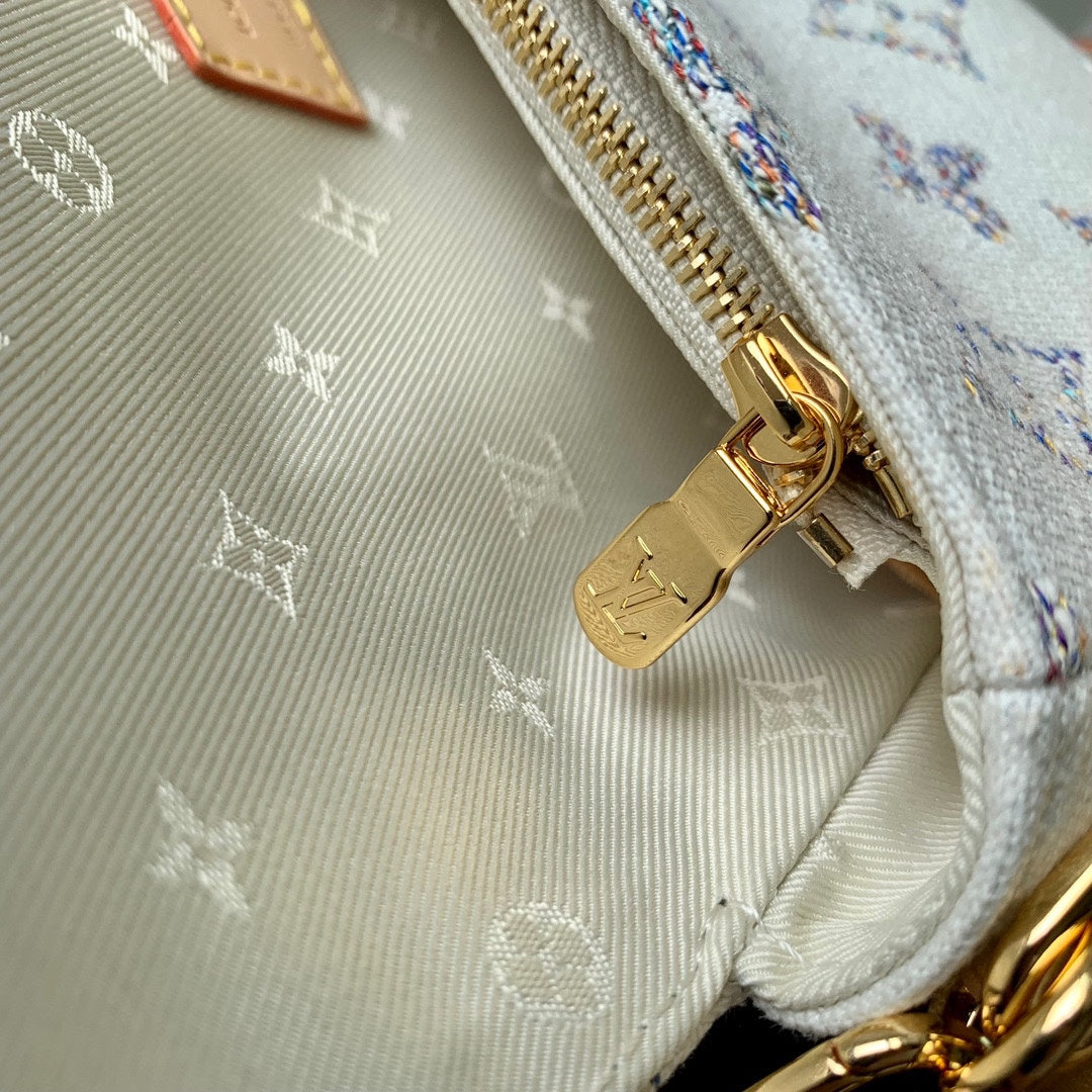 Portefeuille Louis Vuitton sur chaîne IVY 23,5 en tissu jacquard monogrammé blanc