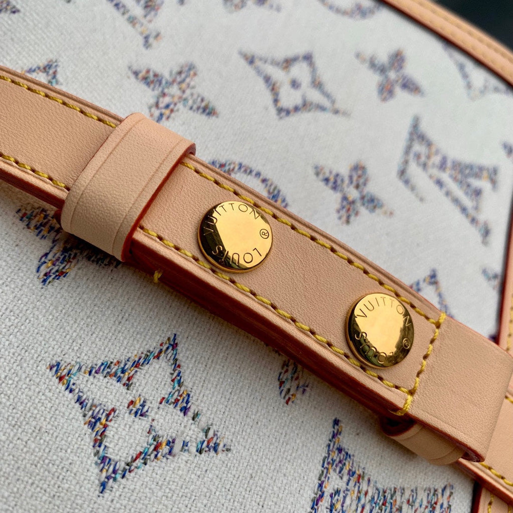 LV DAUPHINE 20 CUIR BEIGE TISSU JACQUARD MONOGRAMME BLANC