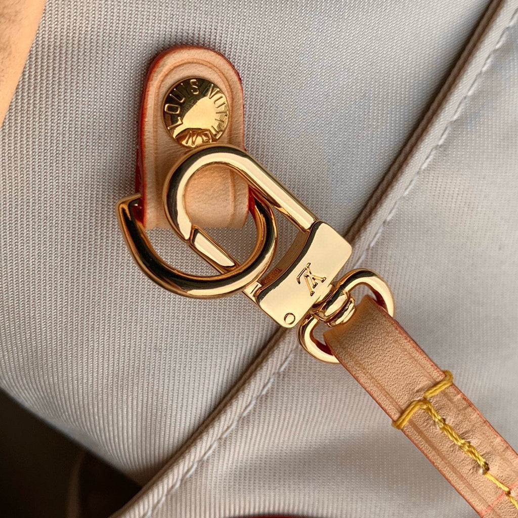 LV NEVERFULL MM BEIGE LEATHER WHITE MONOGRAM JACQUARD FABRIC