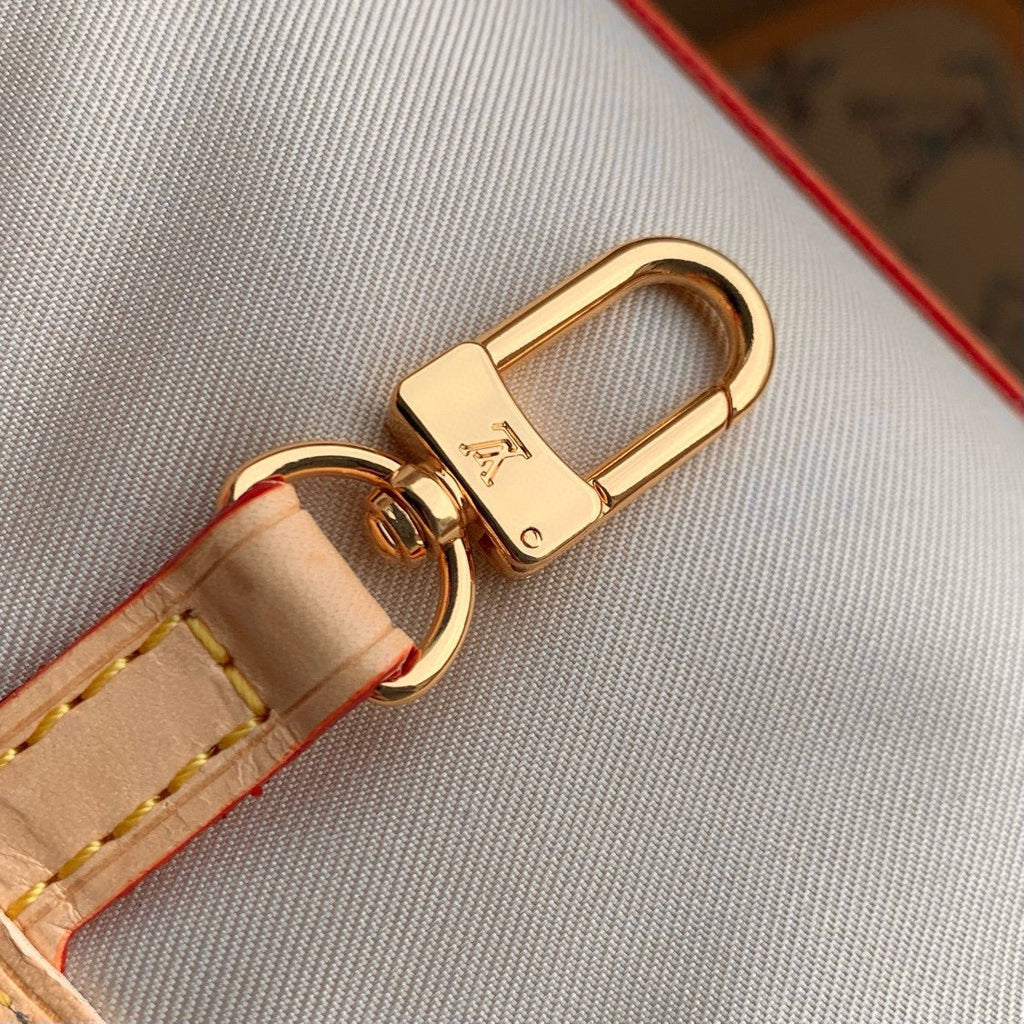 LV NEVERFULL MM BEIGE LEATHER WHITE MONOGRAM JACQUARD FABRIC