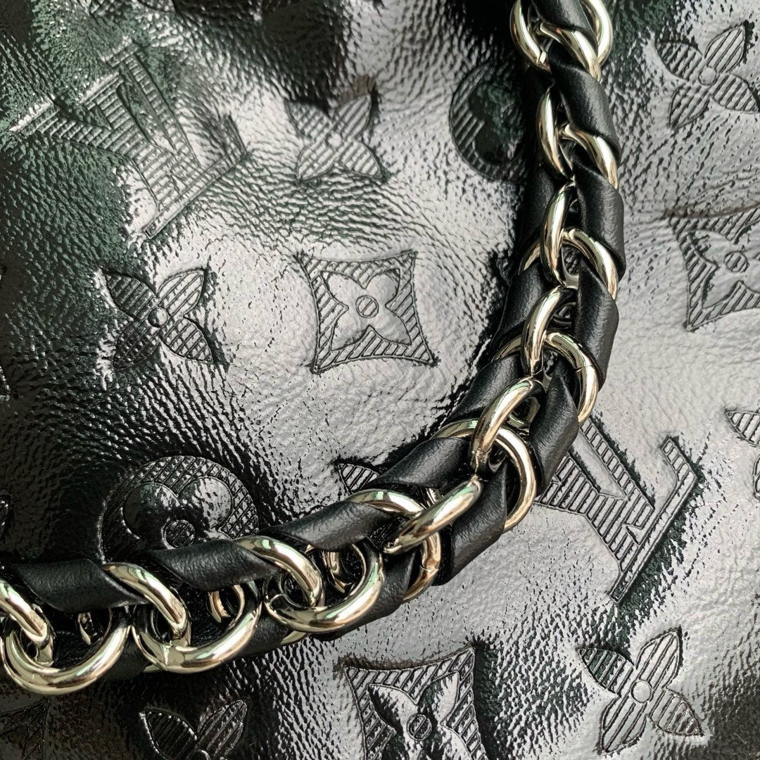 COFFRE NOÉ PM 23 EN COUSSIN NOIR QUINCAILLERIE ARGENTÉE