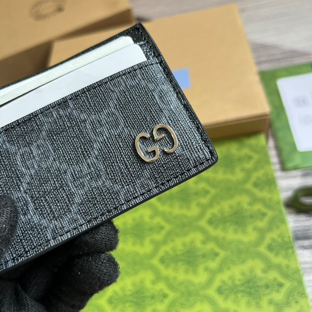 ÉTUI À CARTES GG 11 AVEC DÉTAIL GG EN CUIR DE VEAU NOIR
