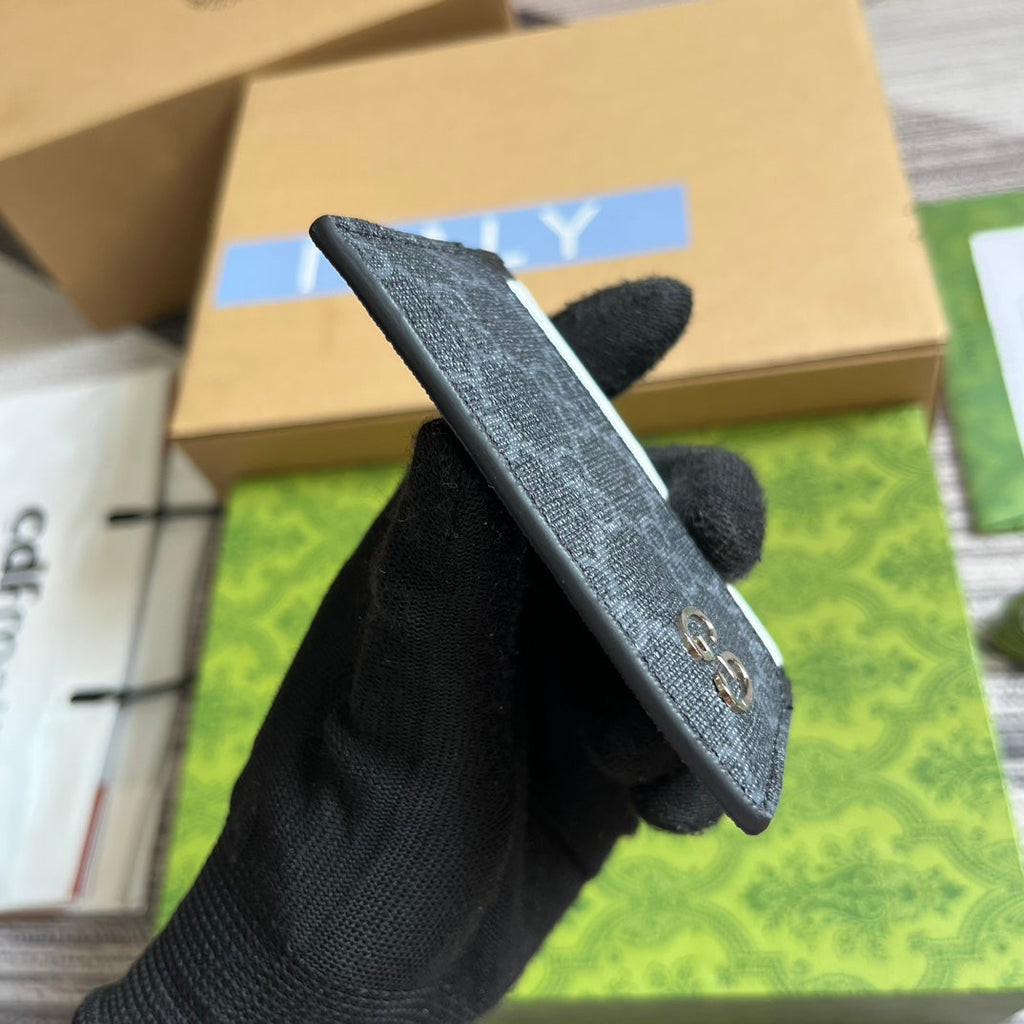 ÉTUI À CARTES GG 11 AVEC DÉTAIL GG EN CUIR DE VEAU NOIR