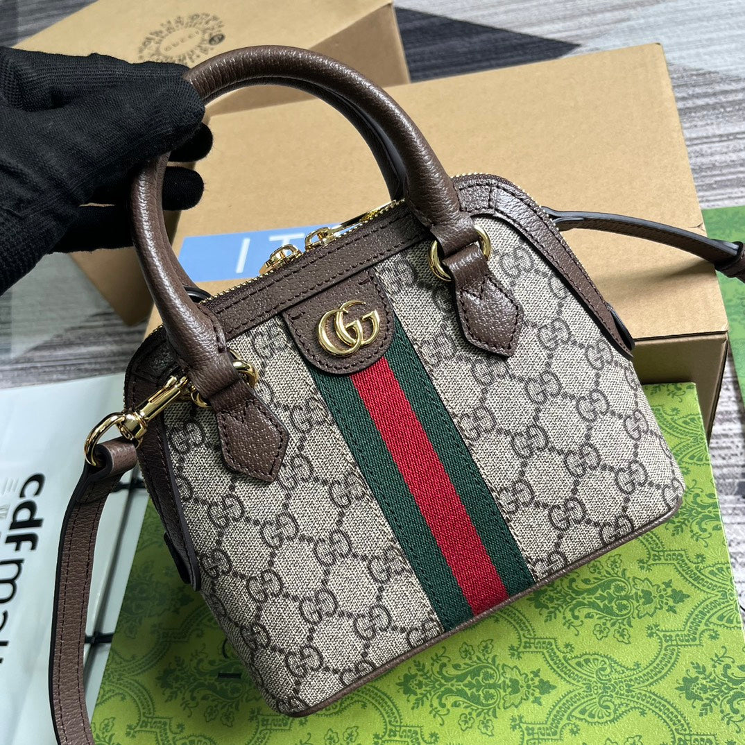 SAC À BANDOULIÈRE OPHIDIA GG 20 EN TOILE SUPRÊME BEIGE ET ÉBÈNE