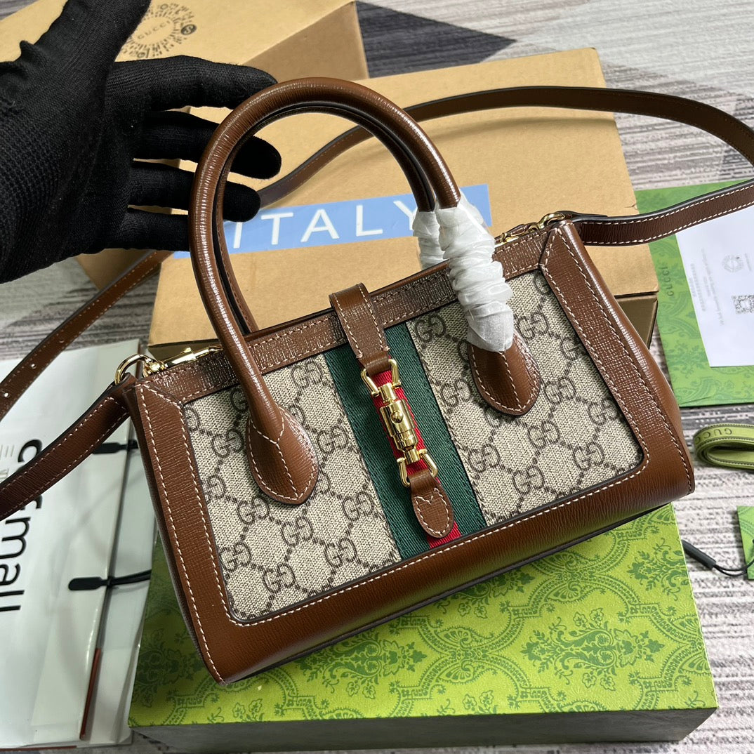 JACKIE 1961 PETIT SAC CABAS 24 TOILE BEIGE ET ÉBÈNE