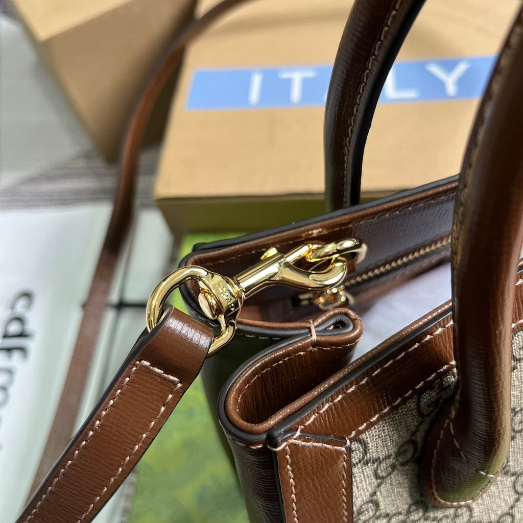 JACKIE 1961 PETIT SAC CABAS 24 TOILE BEIGE ET ÉBÈNE